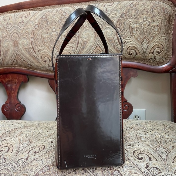 VTG Rare Burberry Brown House Check Top Handle Structured Bag Authentic w/ COA - Picture 4 of 16